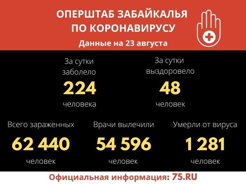 В Забайкалье выявили 224 новых случая заражения коронавирусом за сутки