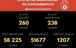 Коронавирусом за сутки заразились 260 жителей Забайкальского края